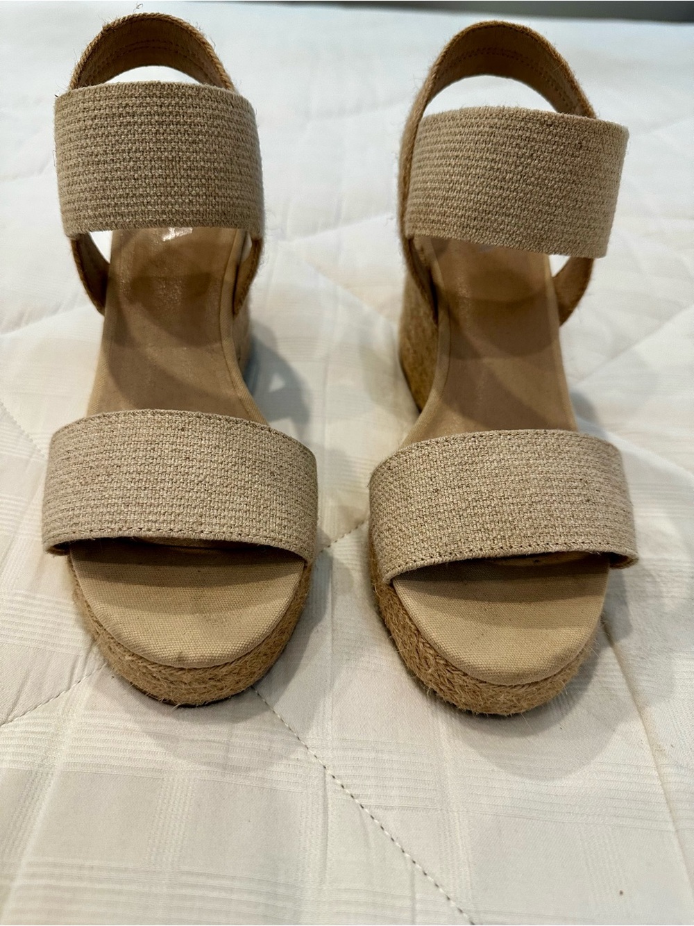 Mia Brittni Beige Wedge Sandals with Ankle Strap - Women's Casual Heels